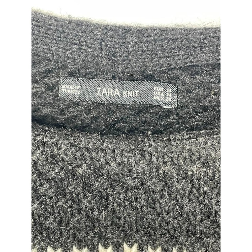 Zara Knit Black/White Pattern Crew Neck Sweater Women's Size Medium - Picture 2 of 5
